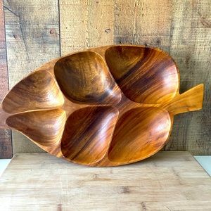 Vintage teak money pod leaf bowl